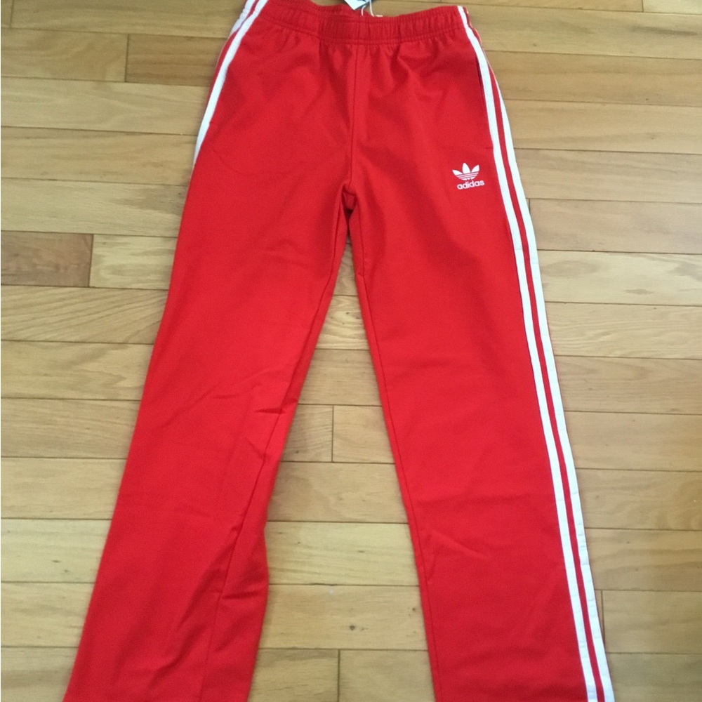 NWT Adidas Red SS Track Pants with Signature Stripes Kids